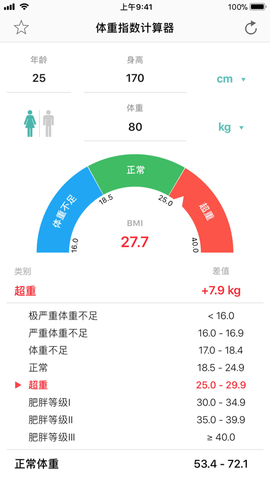 体重指数计算器截图