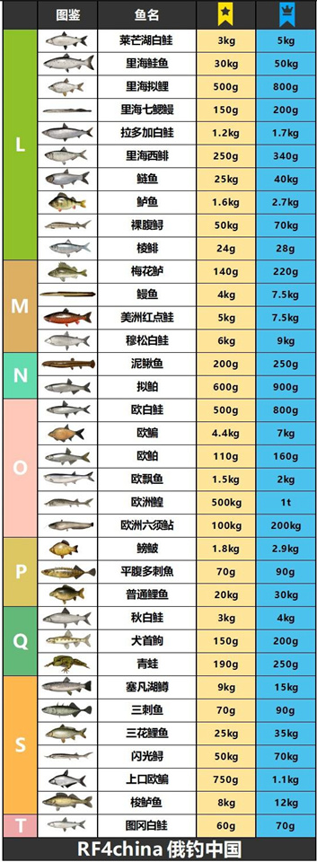 俄钓4上星重量图表