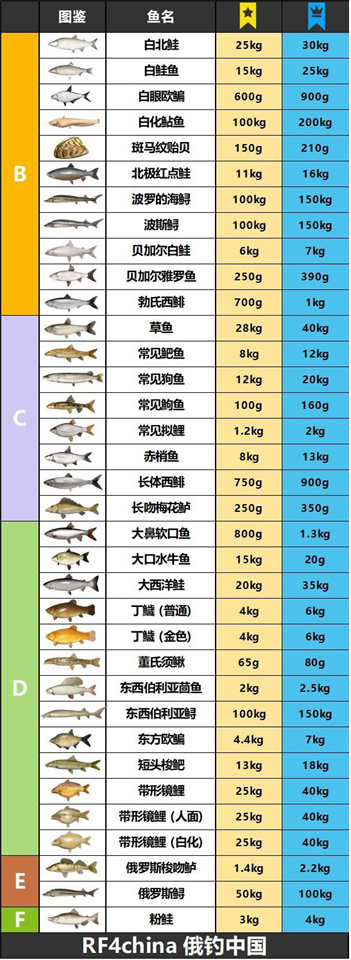 俄钓4上星重量图表